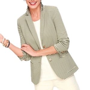 Talbots Aberdeen Jersey Blazer Green & White Stripe. Size 4. EUC